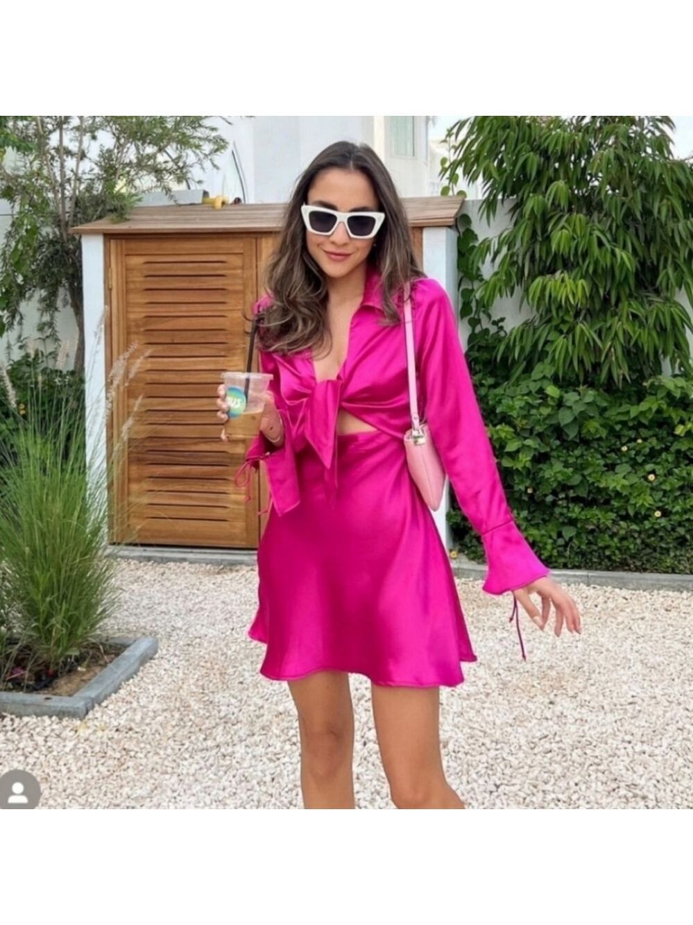 NWT ZARA Satin Effect Mini Dress in Fuchsia, Size L